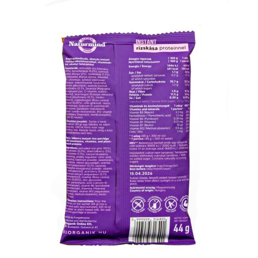 Naturmind proteines gm. instant rizskása piros bogyós 44g