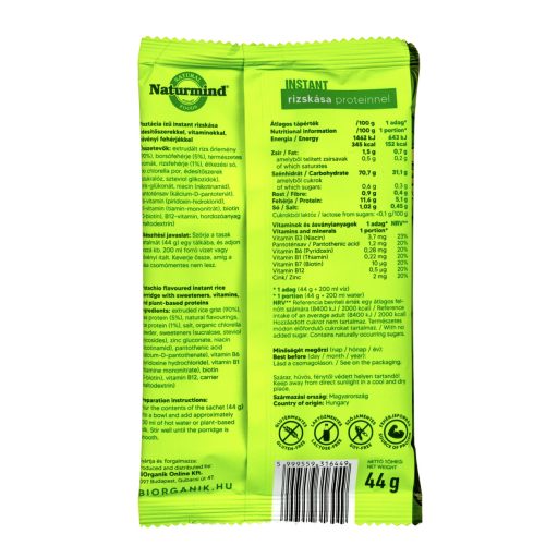 Naturmind proteines gm. instant rizskása pisztácia ízű 44g