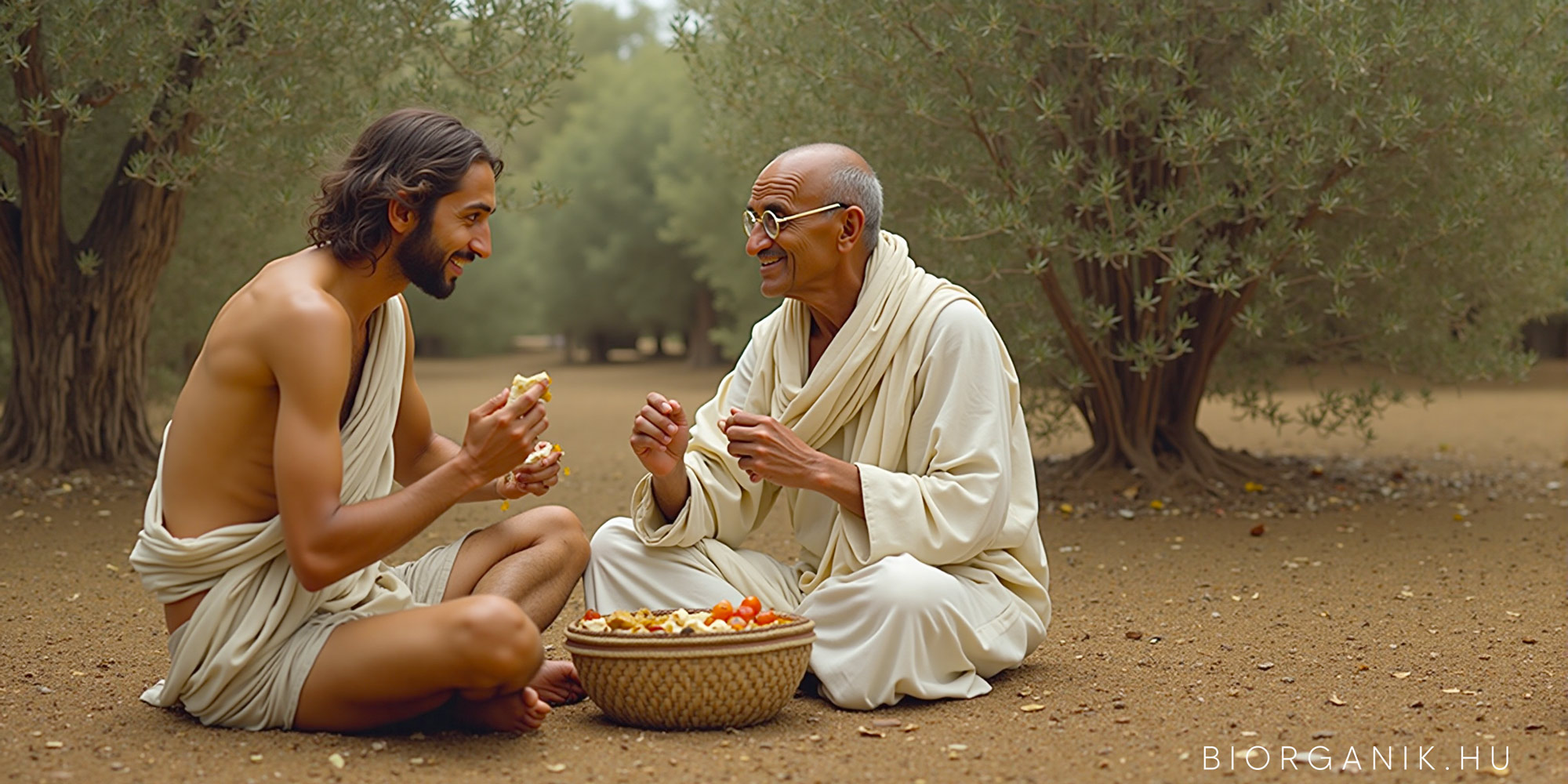 Jézus és Mahatma Gandhi böjtölnek az oliva liget ölelésében